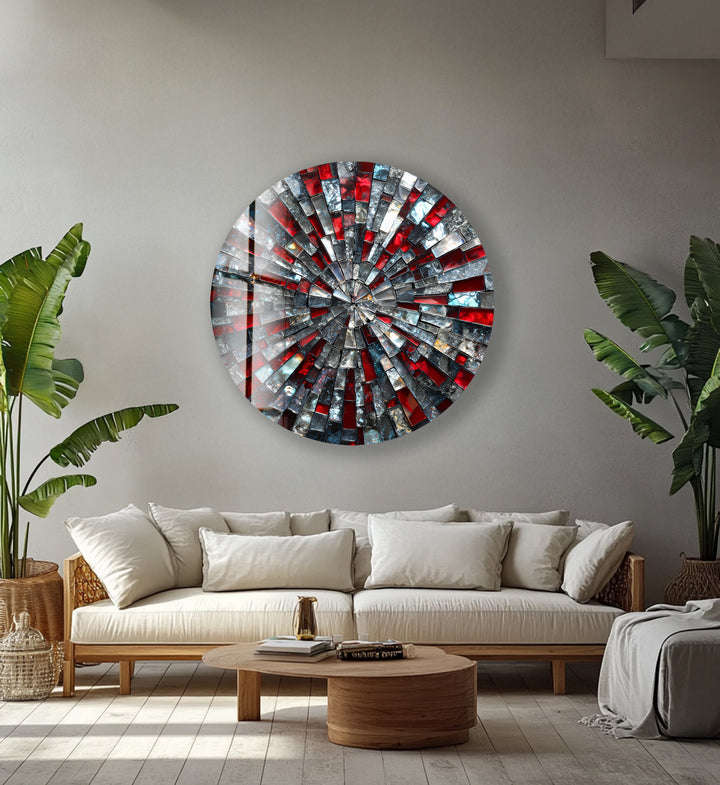 Red and Black – Mosaic Round Glass Wall Art