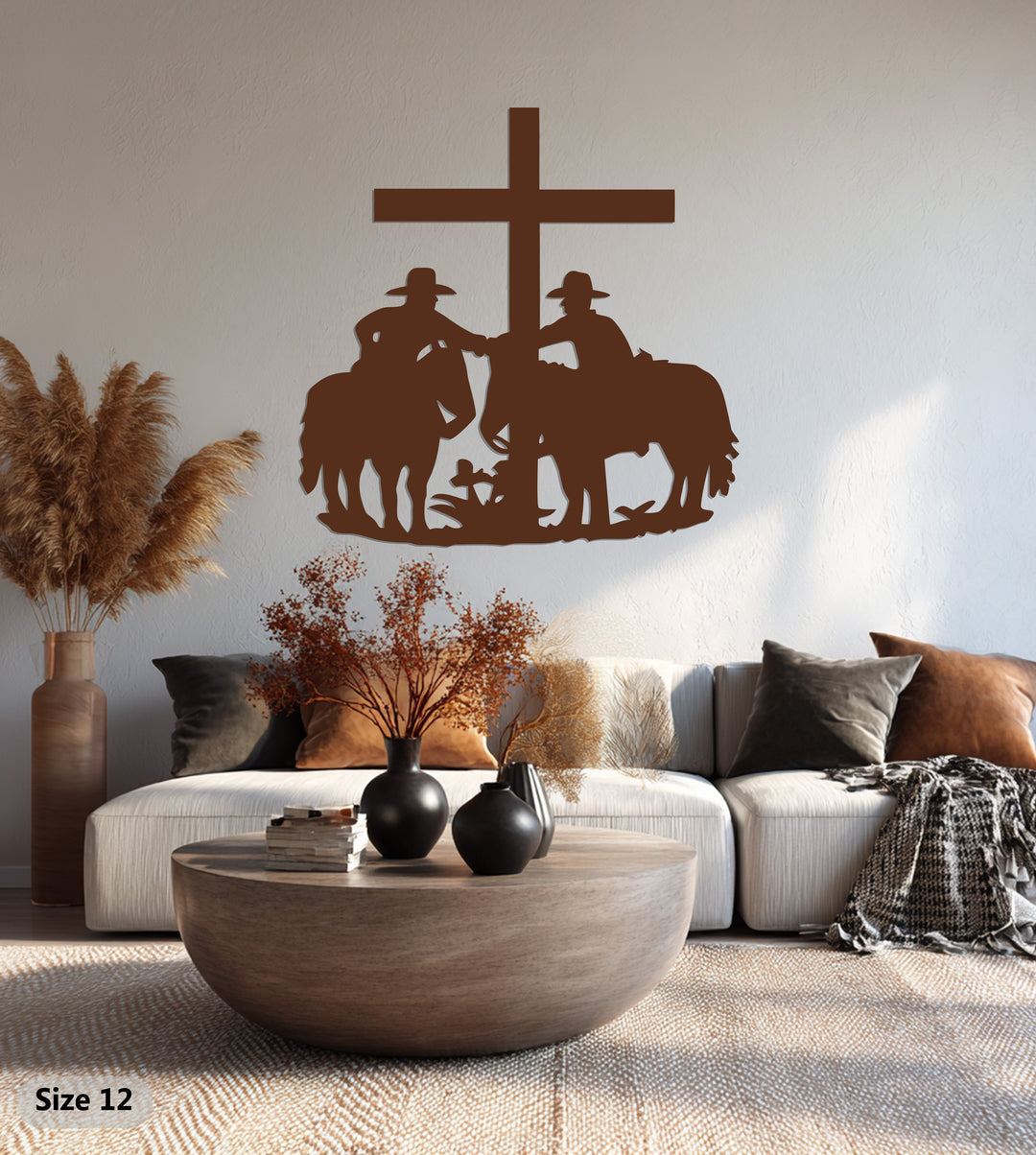Cowboys and Cross Metal Wall Art – Western Faith-Inspired Home Decor