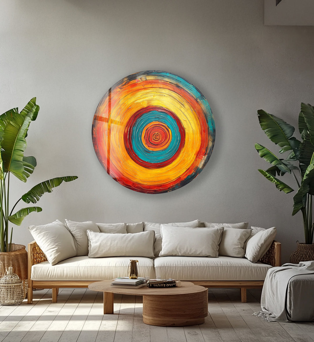 Solar Core – Vibrant Abstract Round Glass Wall Art