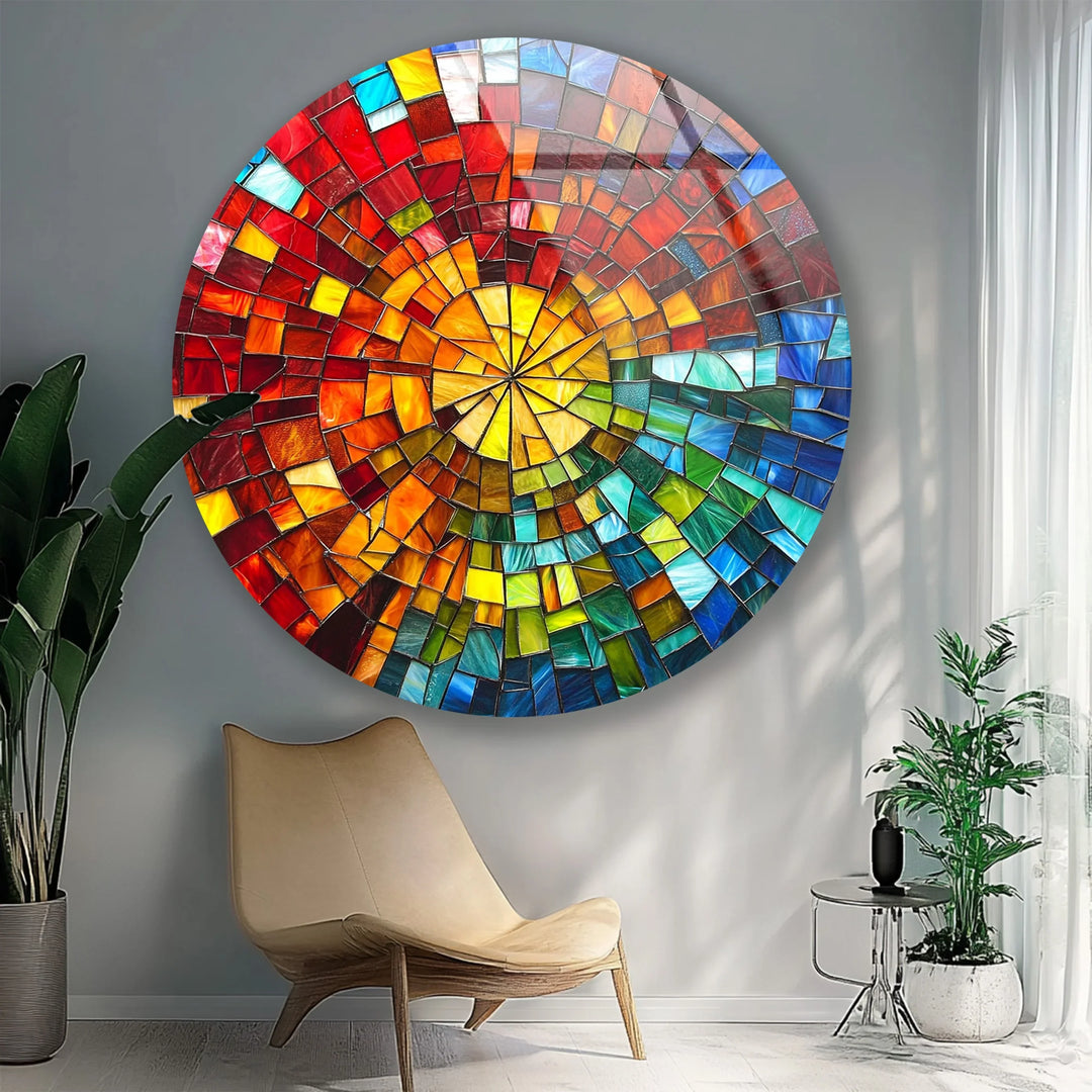 Sunburst Spectrum Mosaic Round Glass Wall Art - MyPhotoStation