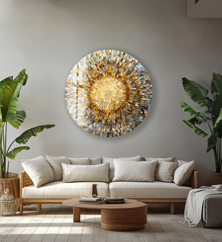 Solar Bloom Harmony  – Round Glass Wall Art