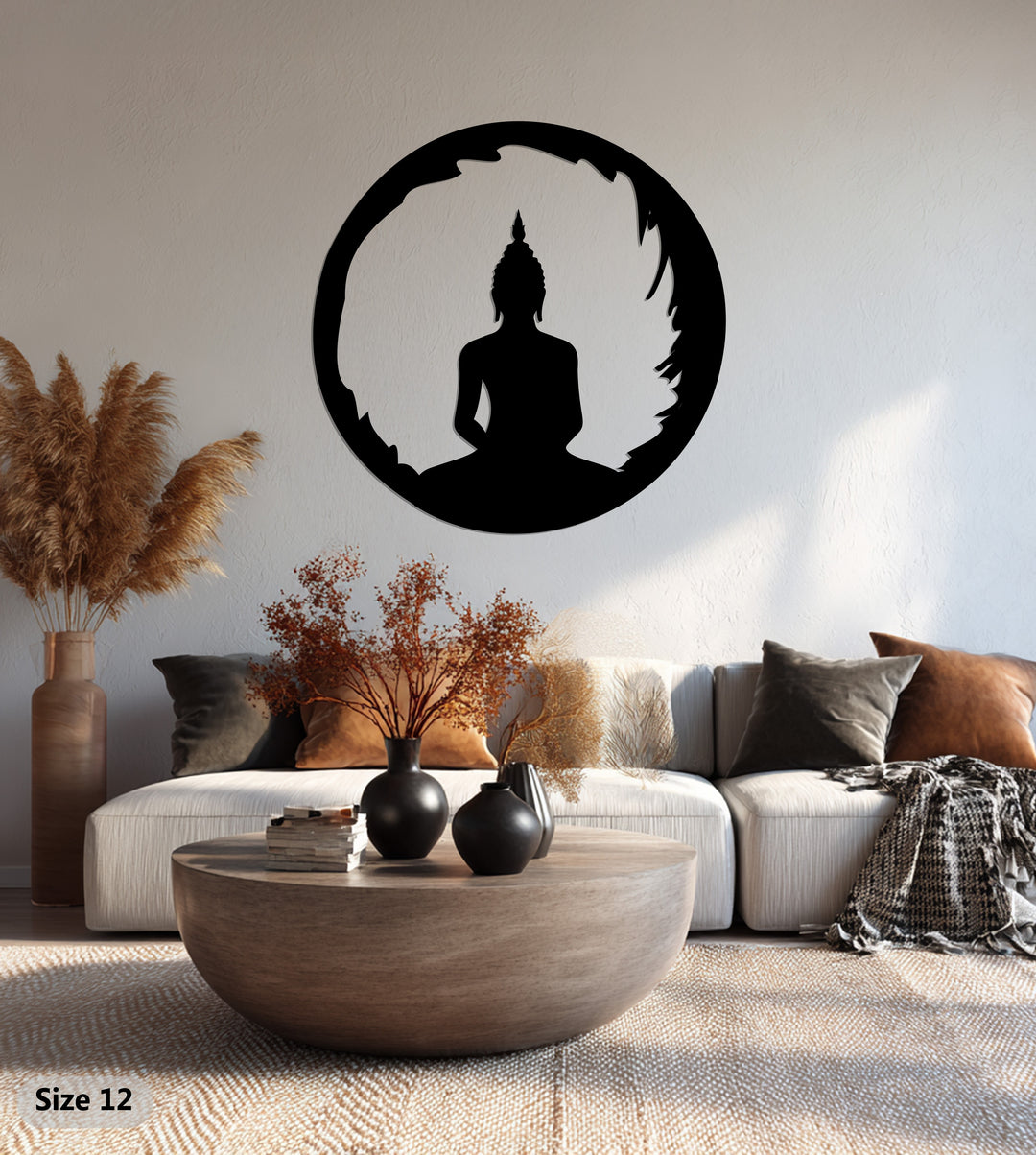 Round Buddha Silhouette – Spiritual Meditation Metal Wall Art