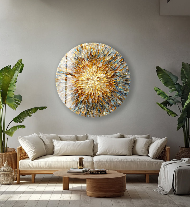 Shimmering Mosaic Petals – Round Glass Wall Art