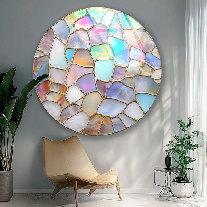 Iridescent Pastel Mosaic Round Glass Wall Art - MyPhotoStation