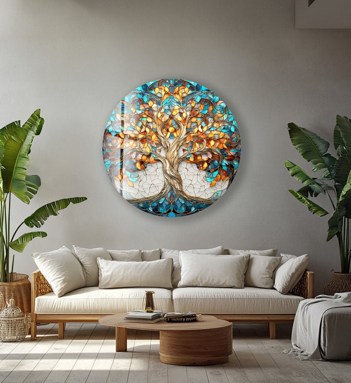 Autumn Radiance Tree – Round Glass Wall Art