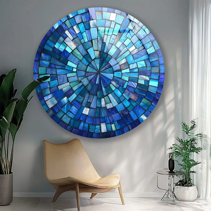 Oceanic Radiance – Blue Mosaic Round Glass Wall Art - MyPhotoStation