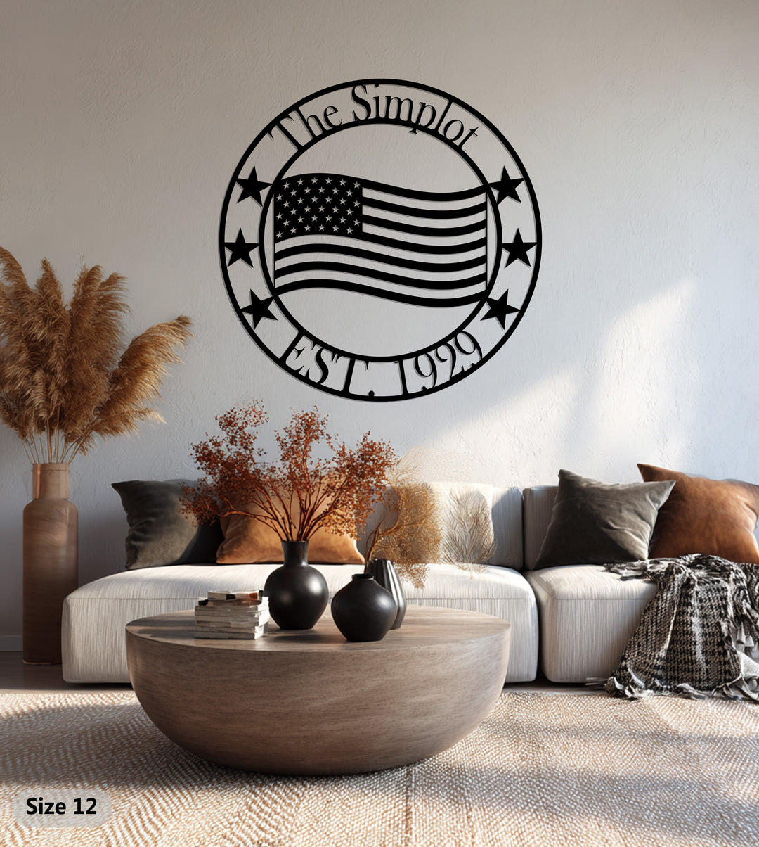 The Simplot Patriotic Metal Wall Art – Custom American Flag Family Sign