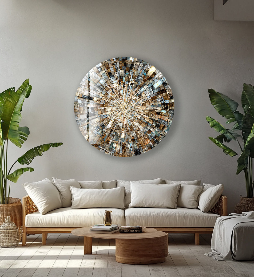 Natural Stone – Mosaic Round Glass Wall Art