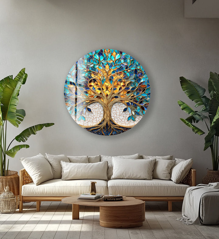Luminous Harmony Tree – Round Glass Wall Art