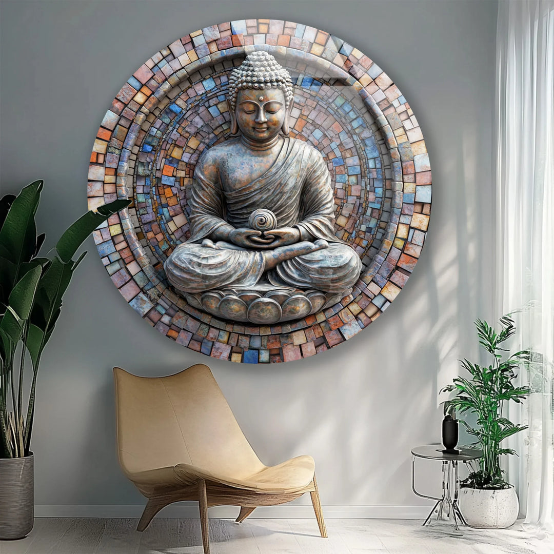 Zen Enlightenment – Buddha Mosaic Round Glass Wall Art - MyPhotoStation