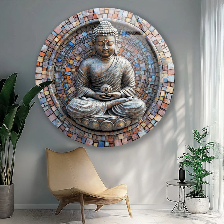 Zen Enlightenment – Buddha Mosaic Round Glass Wall Art - MyPhotoStation