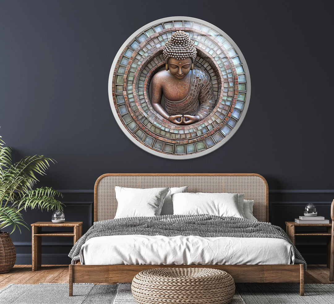 Buddha Mosaic – Round Glass Wall Art - MyPhotoStation
