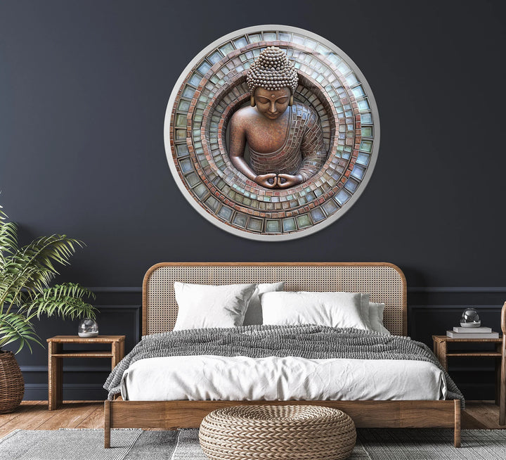Buddha Mosaic – Round Glass Wall Art - MyPhotoStation
