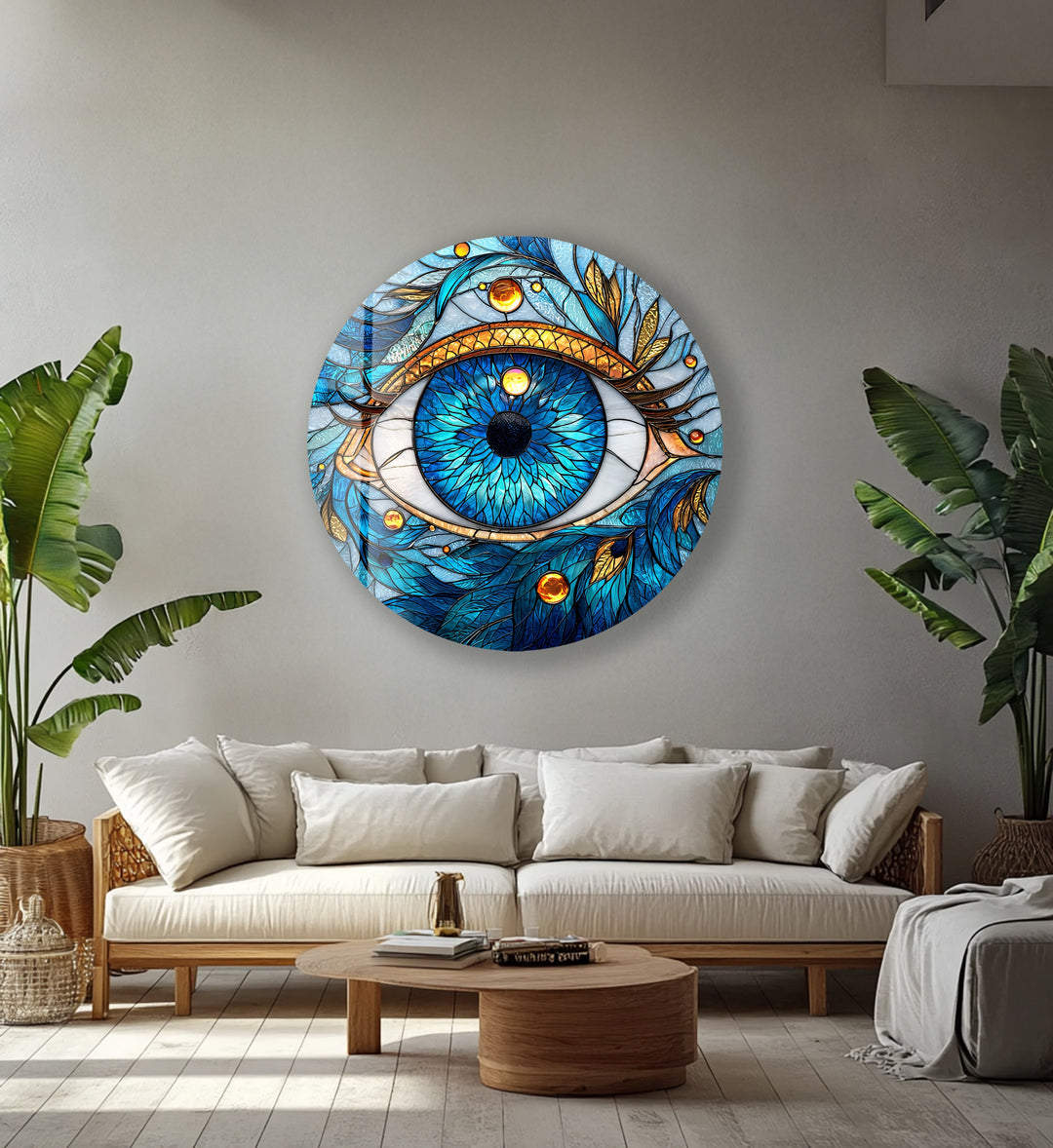 Celestial Eye Radiance – Round Glass Wall Art