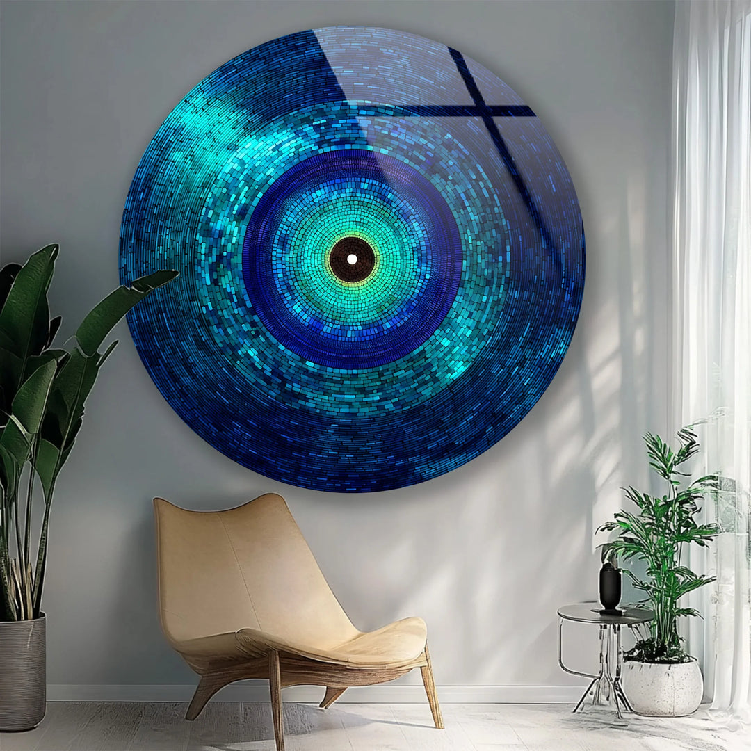 Mystic Blue Spiral – Round Glass Wall Art - MyPhotoStation