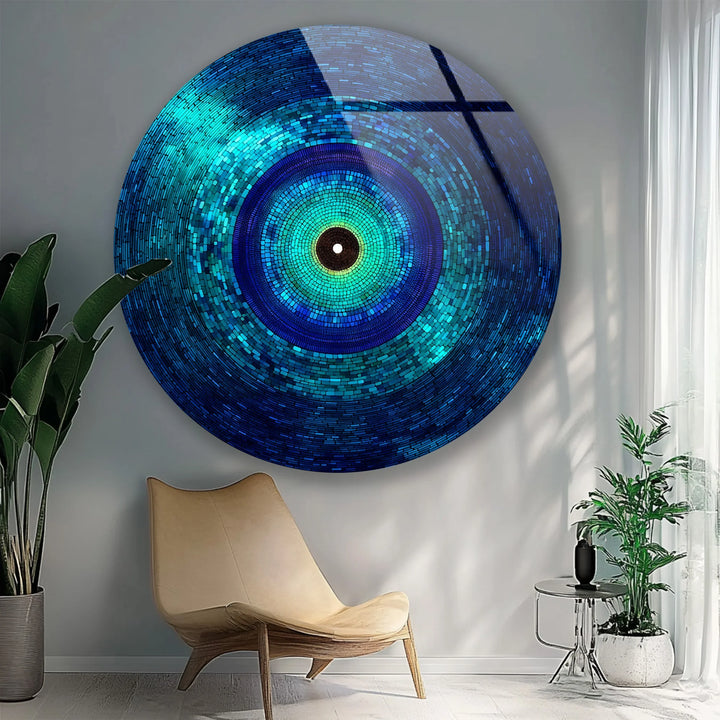 Mystic Blue Spiral – Round Glass Wall Art - MyPhotoStation