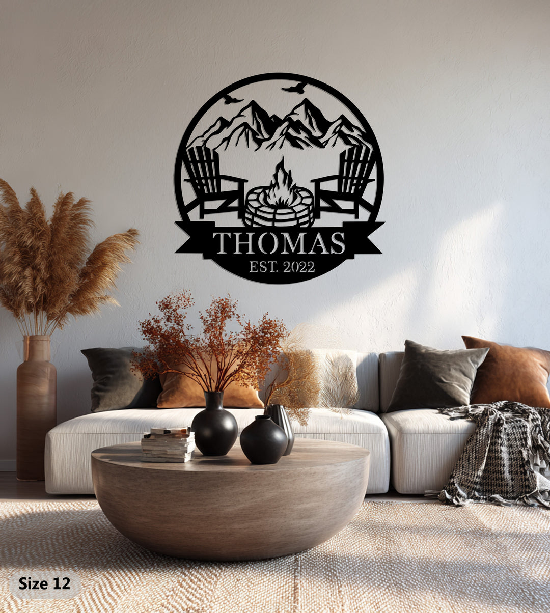 Thomas Firepit Metal Wall Art – Personalized Outdoor Family Name Sign