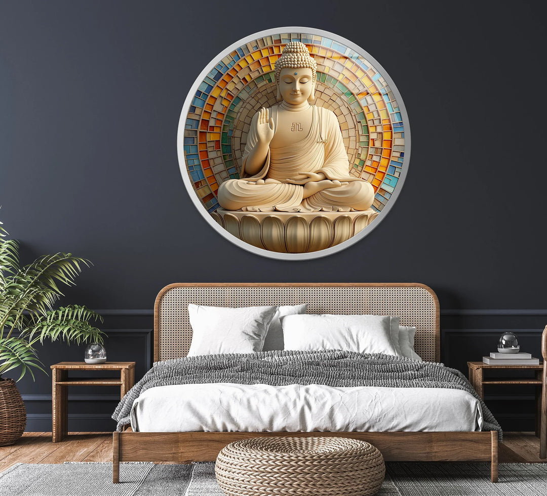 Enlightened Serenity Buddha – Round Glass Wall Art - MyPhotoStation