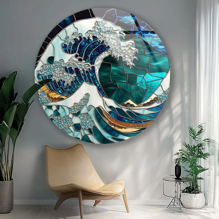 Crystal Wave Mosaic Round Glass Wall Art - MyPhotoStation