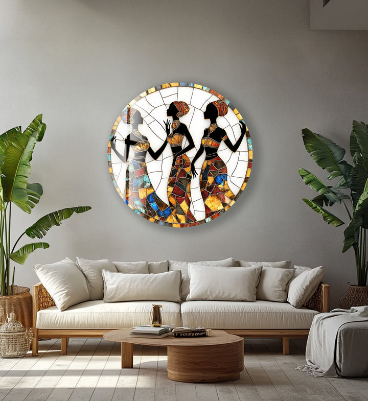 Sisters in Harmony – Round Glass Wall Art