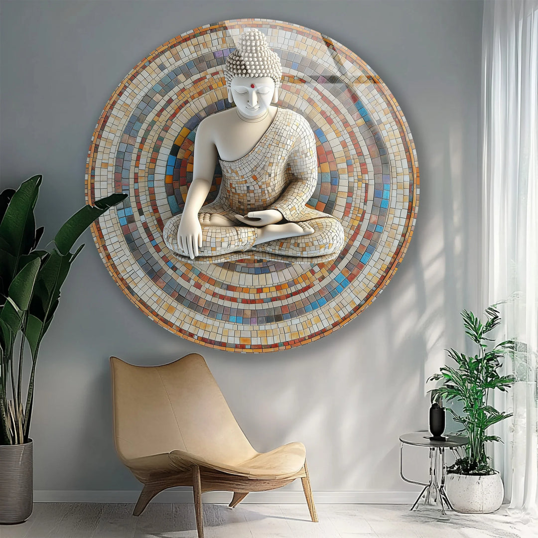 Mosaic Serenity Buddha – Round Glass Wall Art - MyPhotoStation