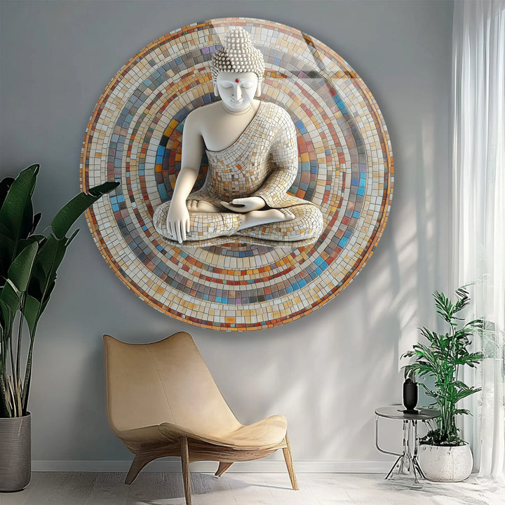 Mosaic Serenity Buddha – Round Glass Wall Art - MyPhotoStation