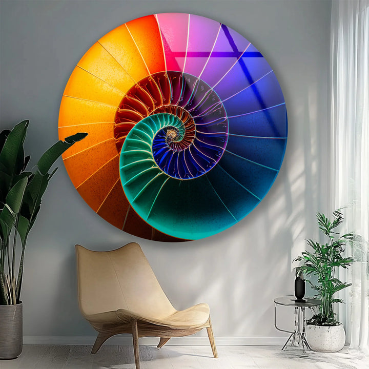 Cosmic Spiral Shell Design – Round Glass Wall Art - MyPhotoStation