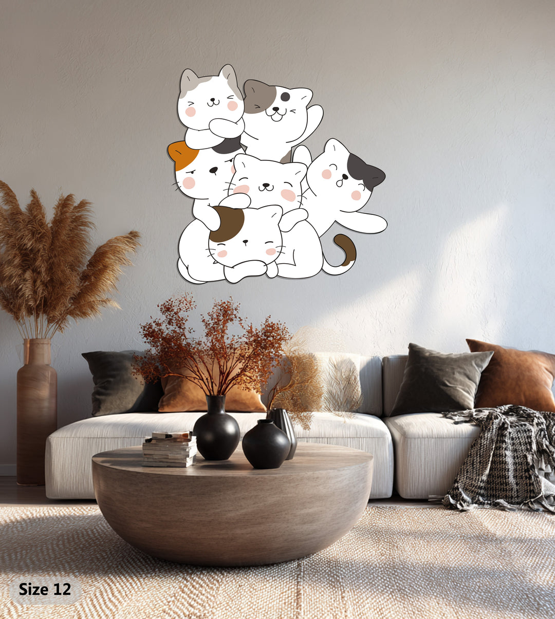Playful Cat Stack Metal Wall Art – Cute Minimalist Cat Decor