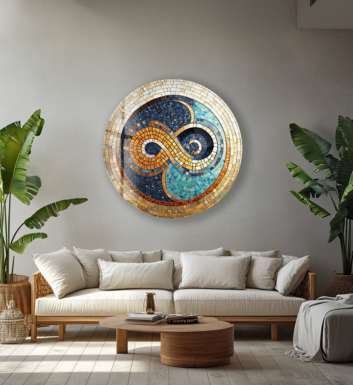 Infinite Balance – Mosaic Mandala Design Round Glass Wall Art