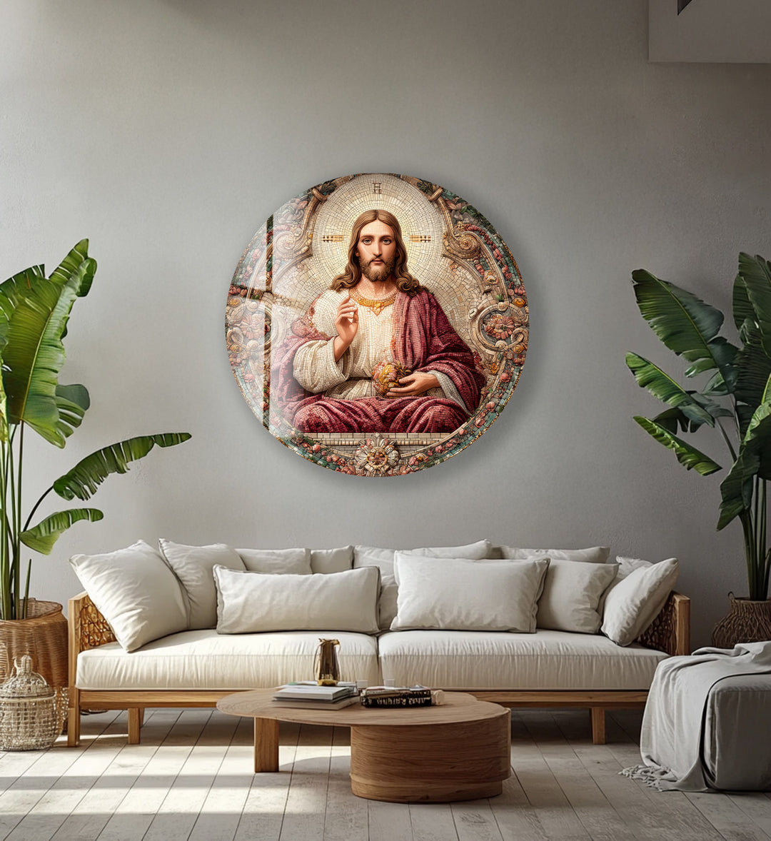 Sacred Heart of Christ – Round Glass Wall Art