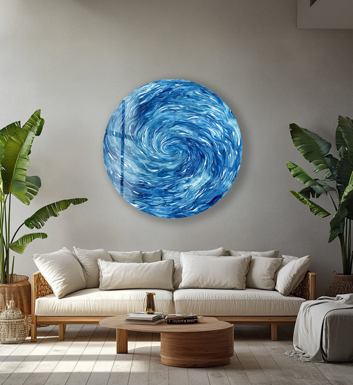 Oceanic Spiral Surge – Round Glass Wall Art