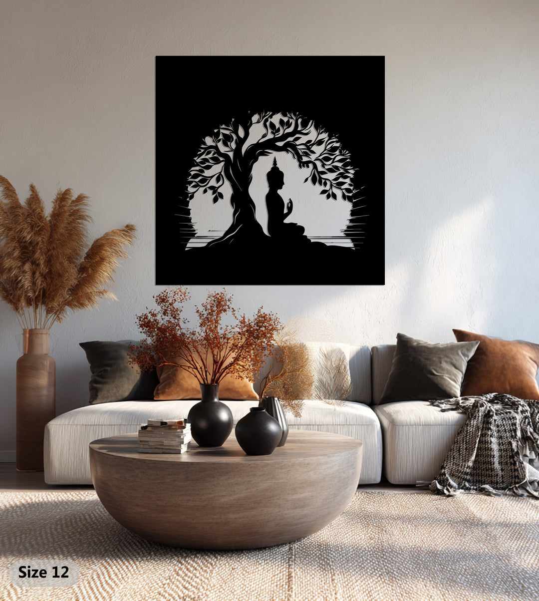 Buddha Under Bodhi Tree – Enlightenment Meditation Metal Wall Art