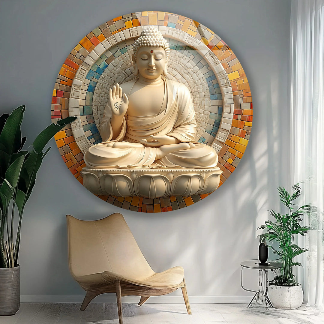 Radiant Buddha Mosaic – Round Glass Wall Art - MyPhotoStation
