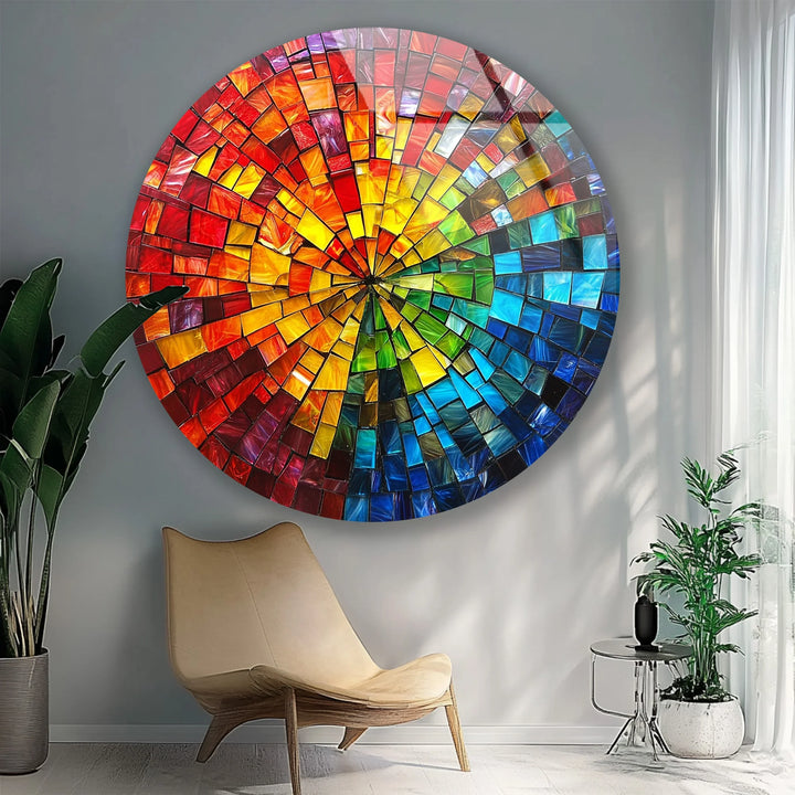 Solar Prism Mosaic Round Glass Wall Art - MyPhotoStation