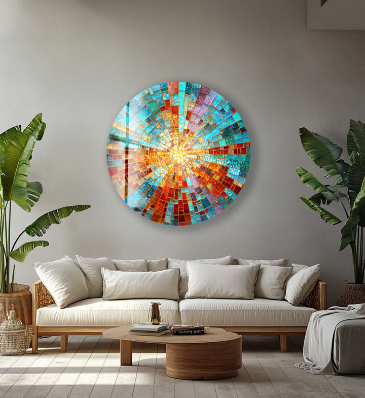 Solar Spectrum Burst – Round Glass Wall Art