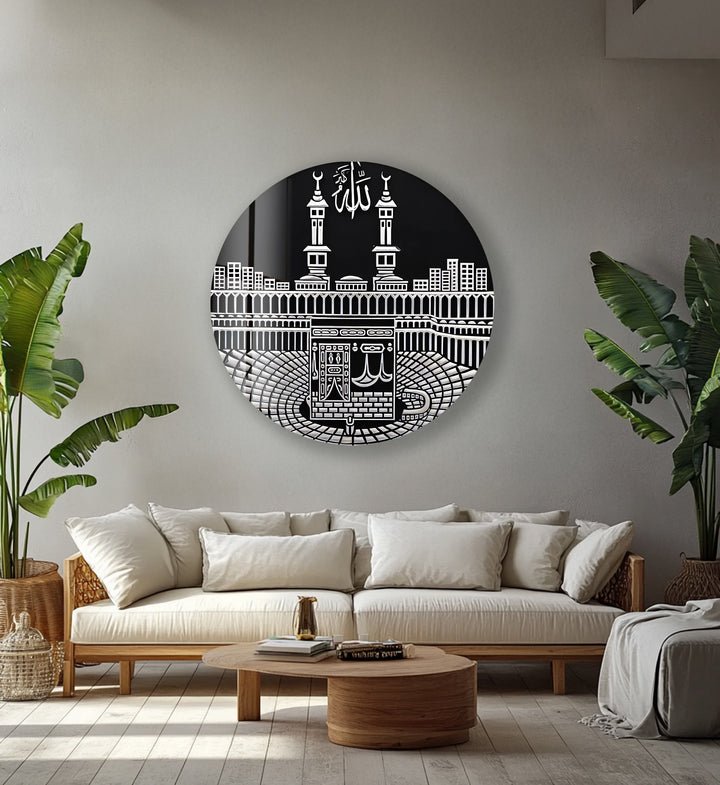 Sacred Kaaba Illustration – Mecca Round Glass Wall Art