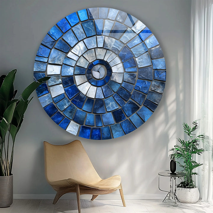 Blue Spiral Harmony – Mosaic Round Glass Wall Art - MyPhotoStation