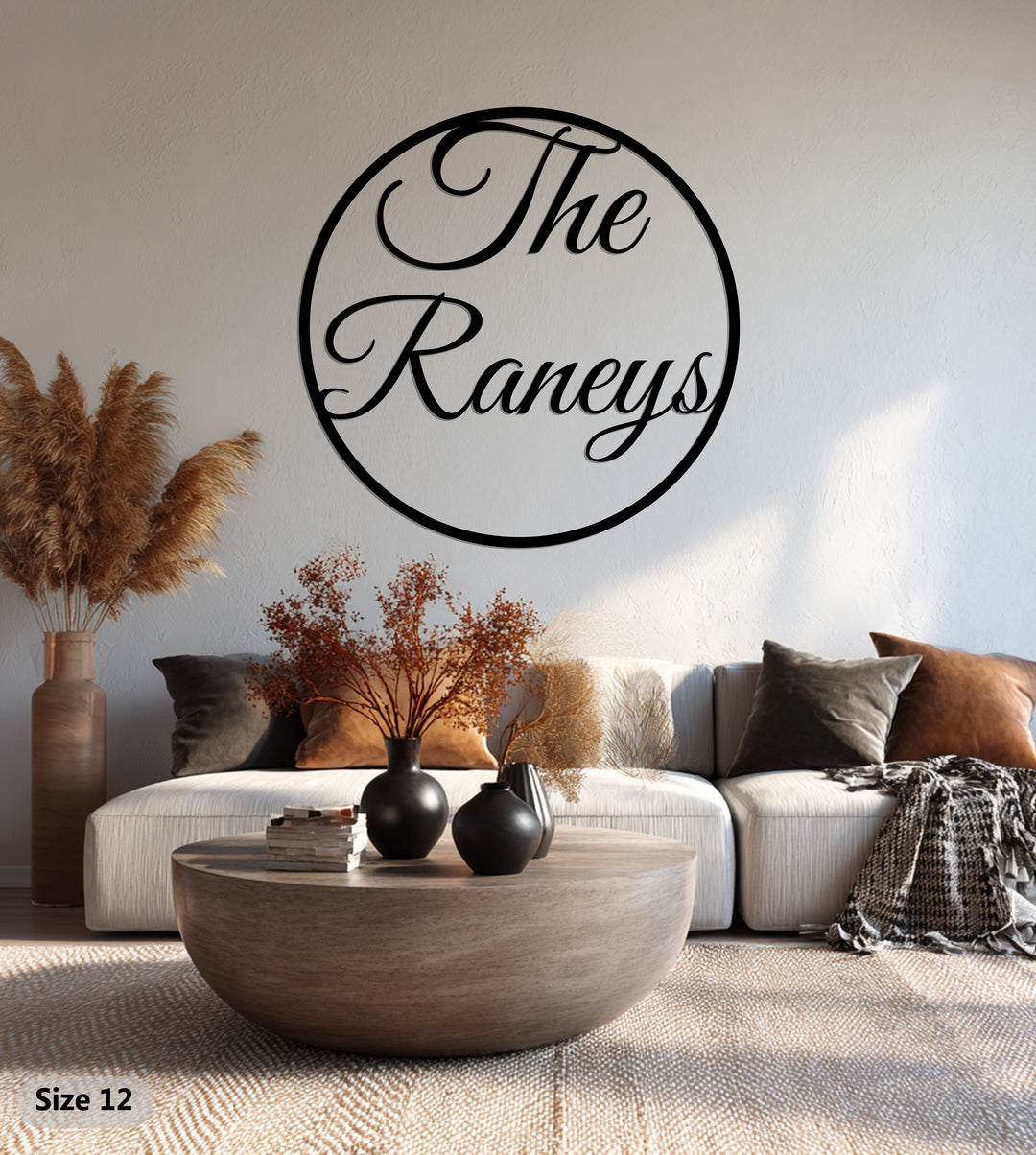 The Raneys Family Metal Wall Art – Personalized Circular Last Name Sign