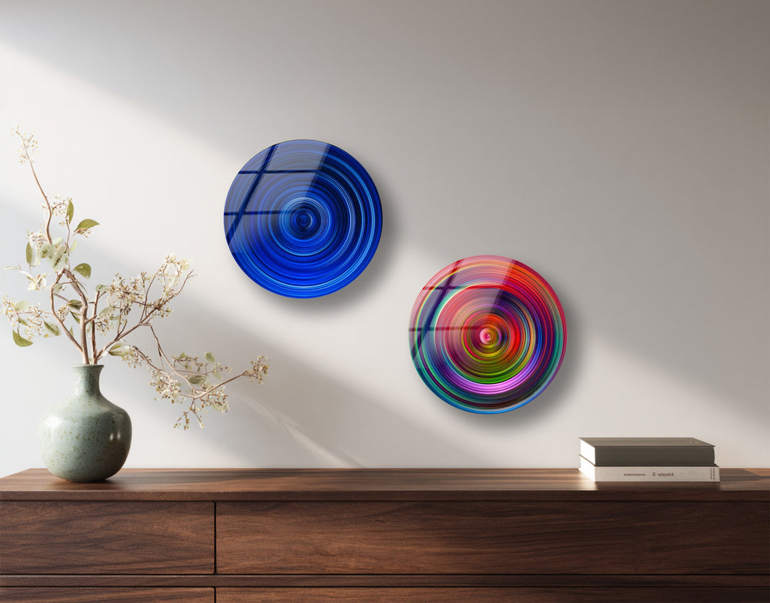 Vibrant Spiral Round Glass Wall Art Set – Modern Abstract Color Decor