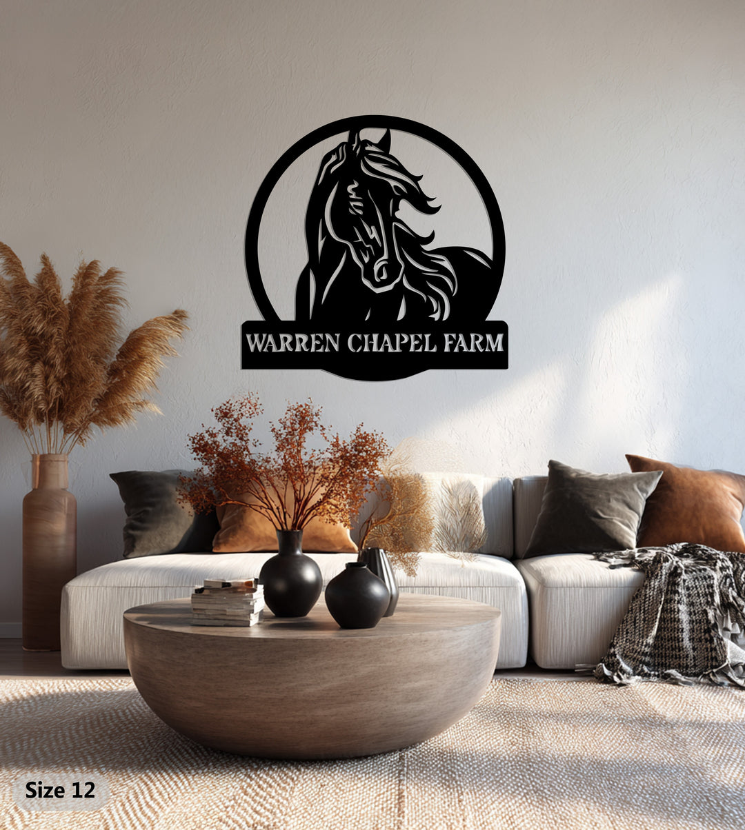 Warren Chapel Farm Metal Wall Art – Custom Horse Farm Name Sign