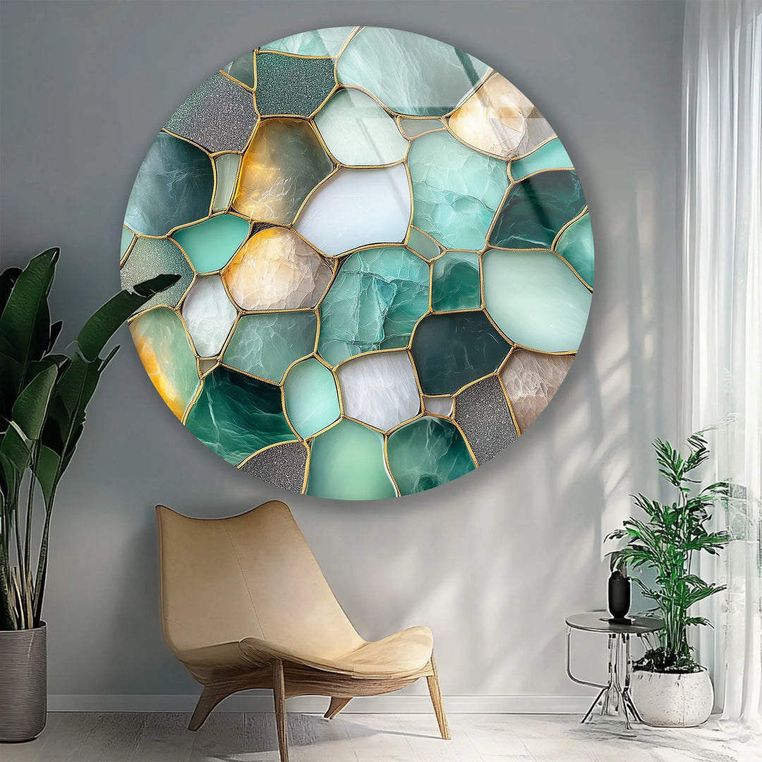 Green Stone Mosaic Round Glass Wall Art - MyPhotoStation