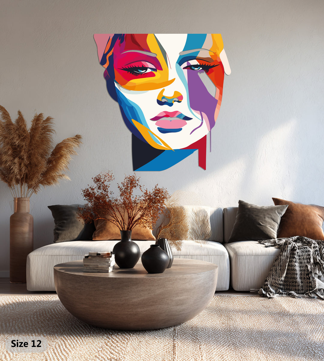 Colorful Abstract Woman Face Metal Wall Art – Modern Pop Art Home Decor