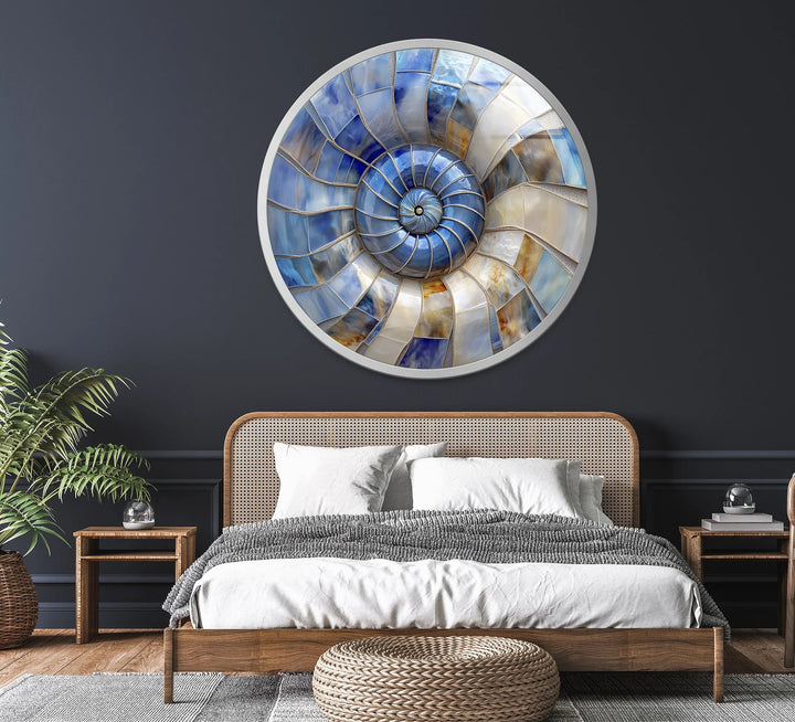 Coastal Nautilus Glow – Round Glass Wall Art - MyPhotoStation