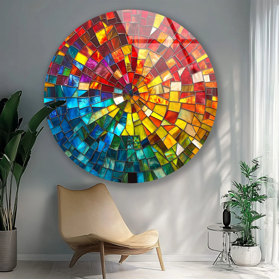 Radiant Spiral Mosaic Round Glass Wall Art - MyPhotoStation