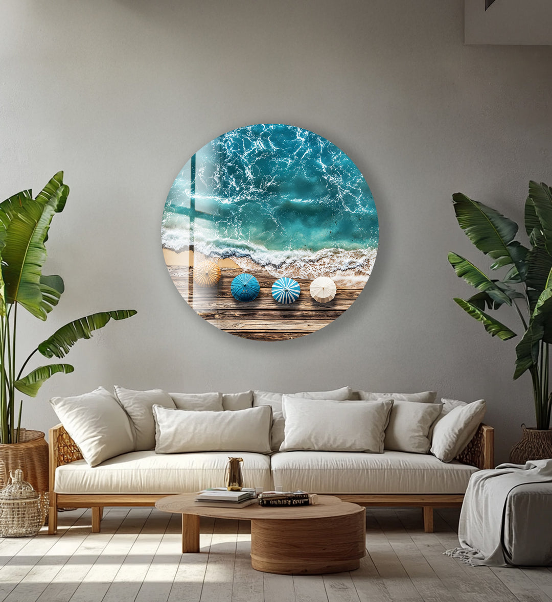 Coastal Bliss Horizon – Round Glass Wall Art