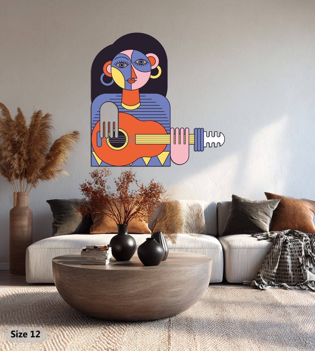 Cubist Woman with Guitar Metal Wall Art – Modern Abstract Music Decor
