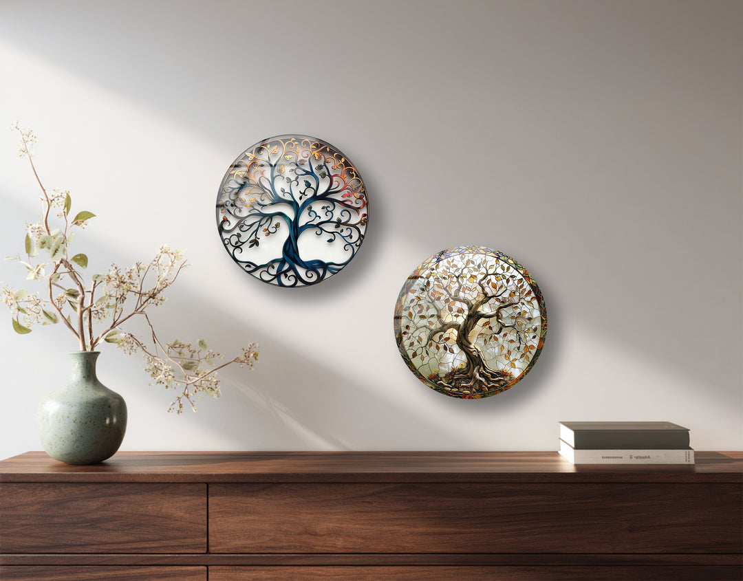 Artistic round tempered glass Tree of Life design