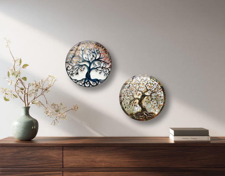 Artistic round tempered glass Tree of Life design