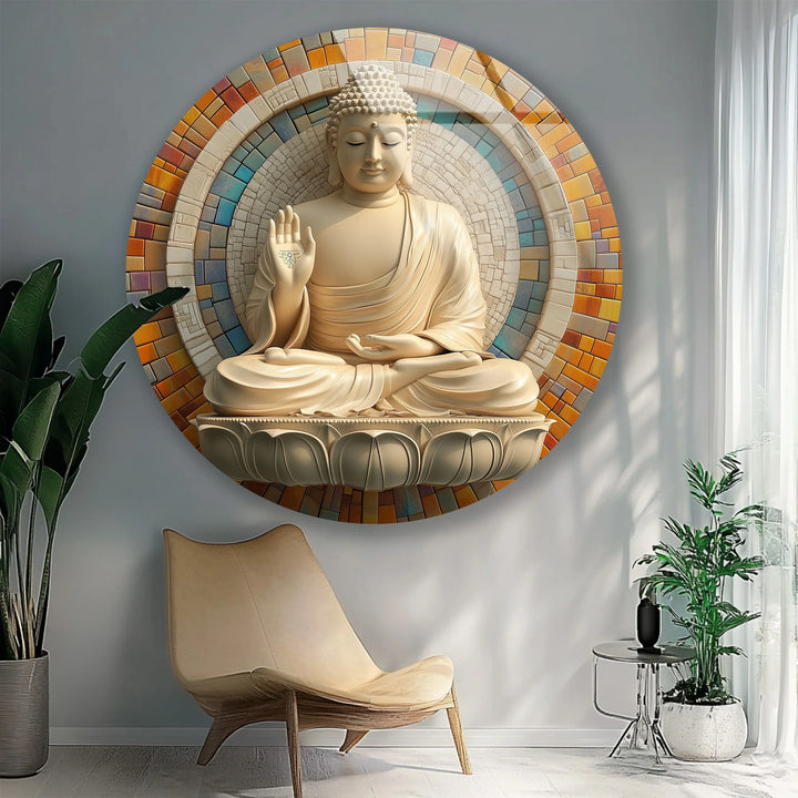 Tranquil Buddha Mosaic Round Glass Wall Art - MyPhotoStation