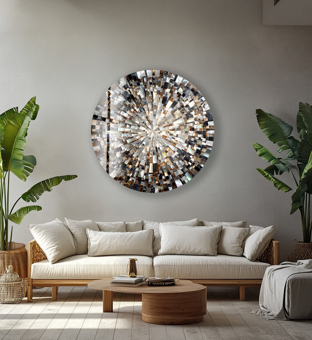 Black and Silver Radiant – Round Glass Wall Art